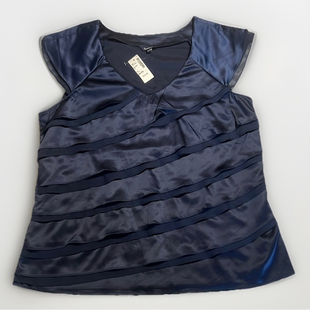 NWT Reitmans Navy Ruffle Layered Cap Sleeve Blouse sz XL
